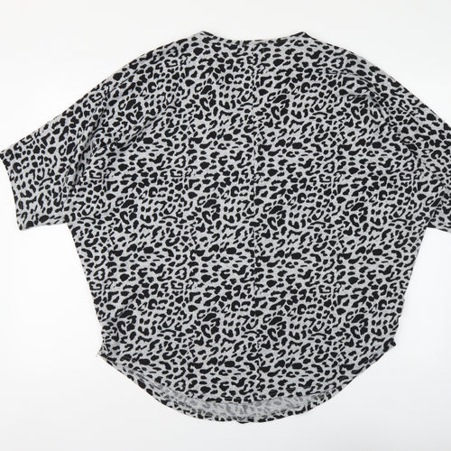 Blue Vanila Womens Grey V-Neck Animal Print Acrylic Henley Jumper Size M