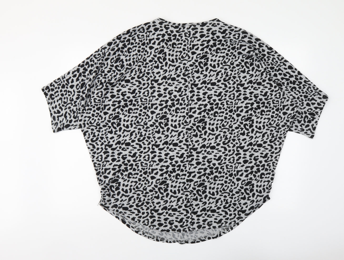Blue Vanila Womens Grey V-Neck Animal Print Acrylic Henley Jumper Size M
