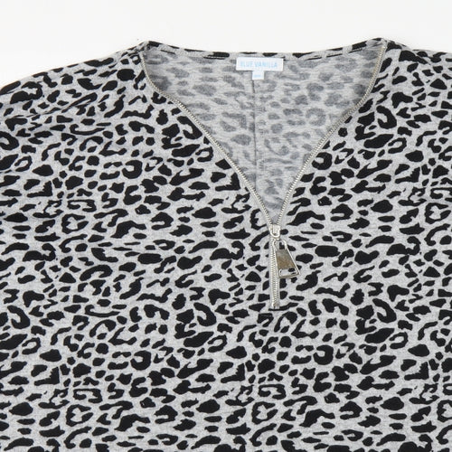 Blue Vanila Womens Grey V-Neck Animal Print Acrylic Henley Jumper Size M