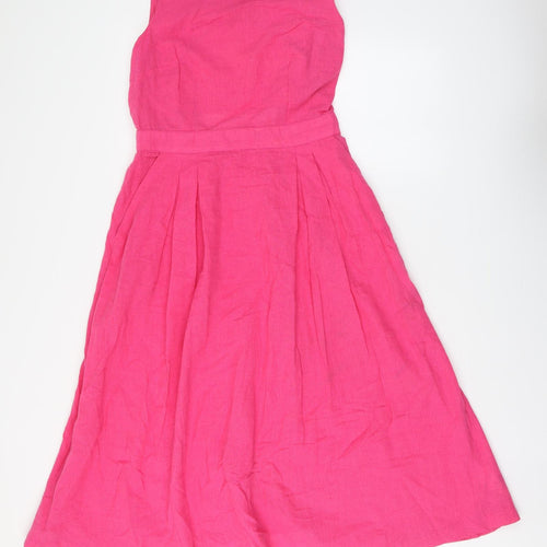 Warehouse Womens Pink Cotton Skater Dress Size 12 Round Neck Pullover