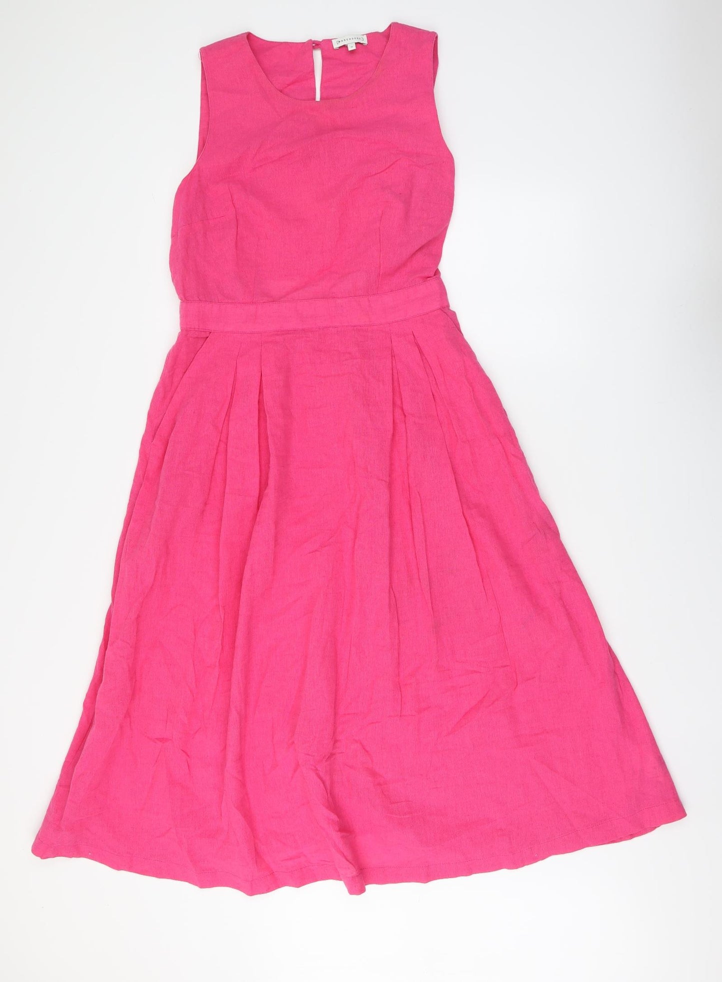 Warehouse Womens Pink Cotton Skater Dress Size 12 Round Neck Pullover