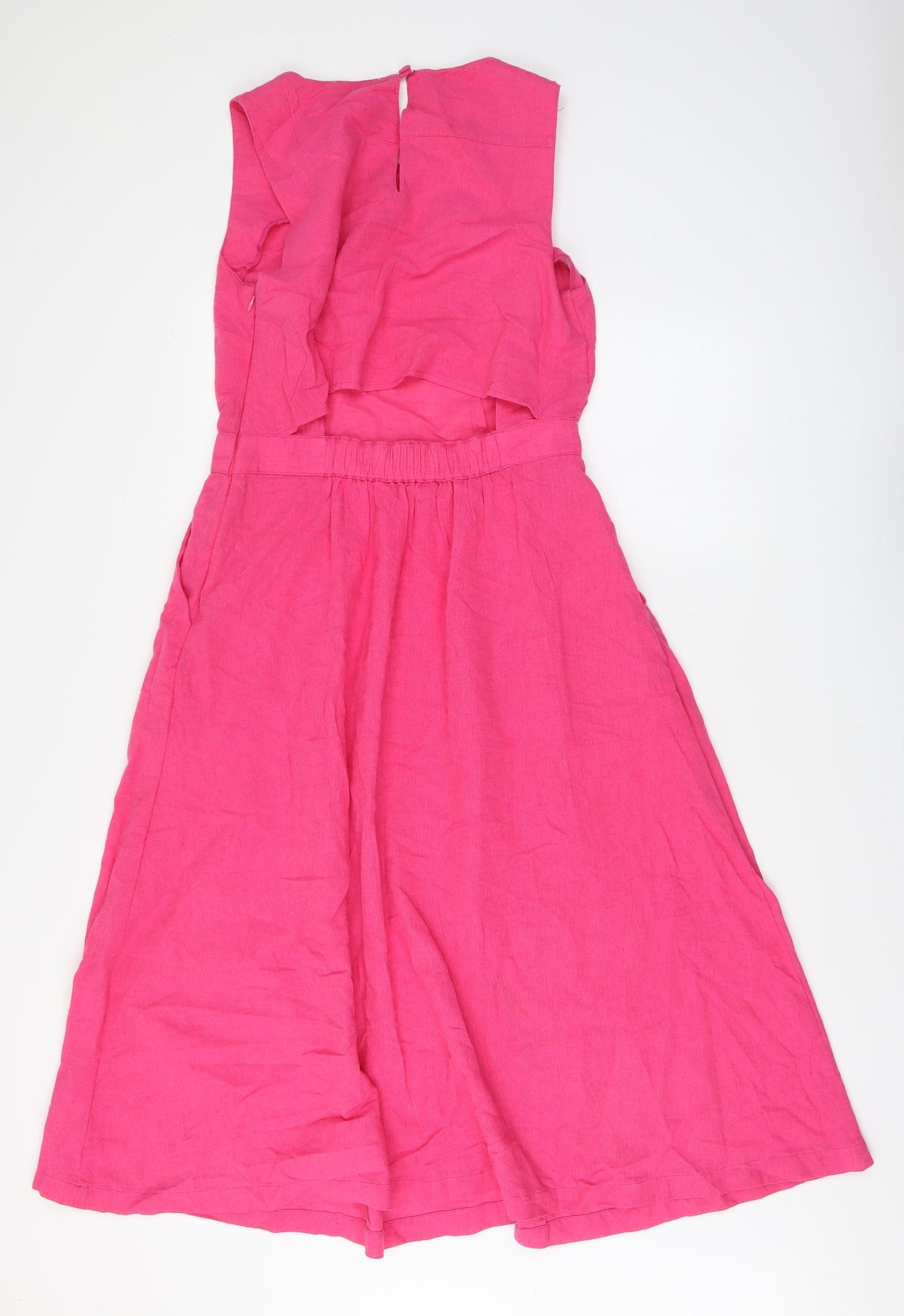 Warehouse Womens Pink Cotton Skater Dress Size 12 Round Neck Pullover
