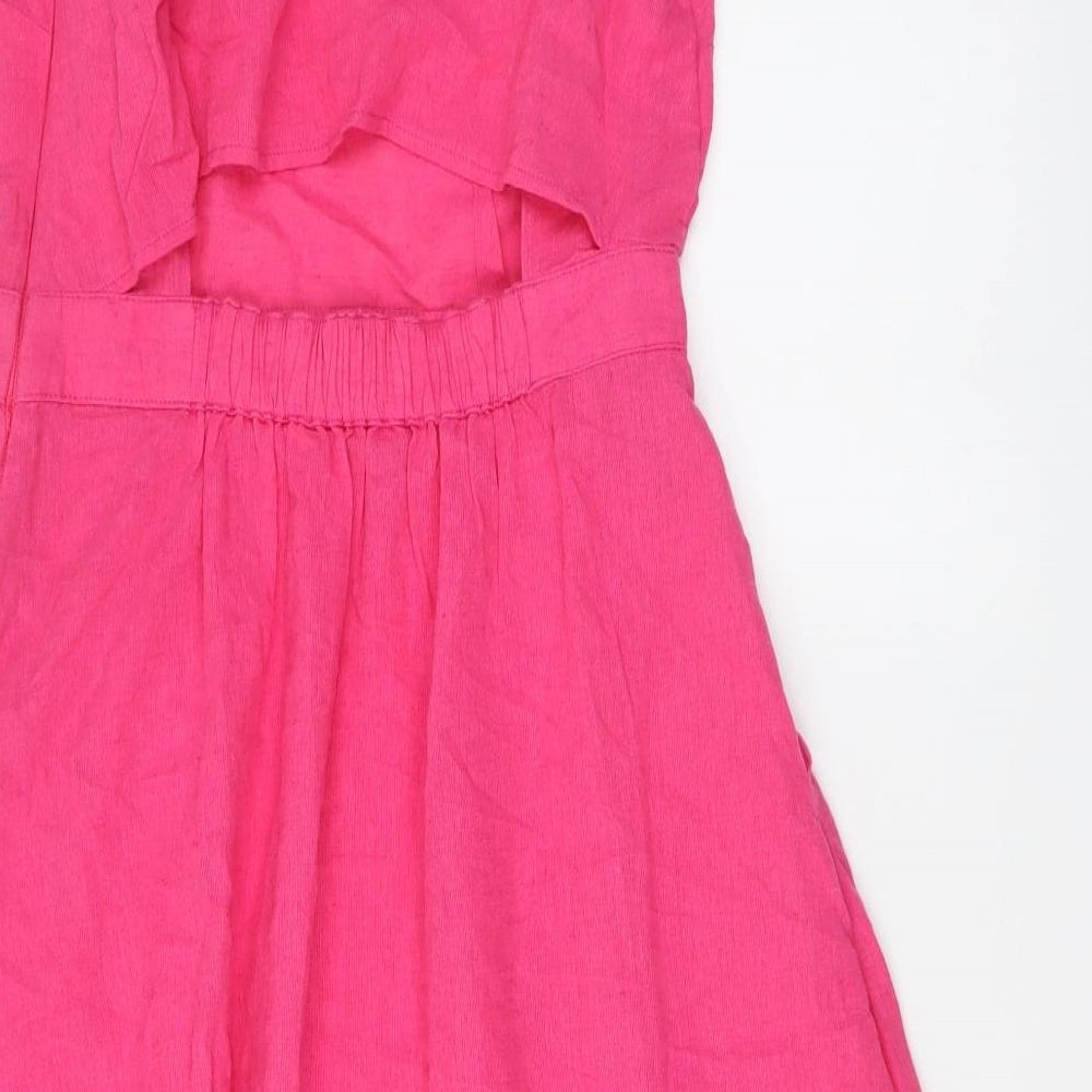 Warehouse Womens Pink Cotton Skater Dress Size 12 Round Neck Pullover
