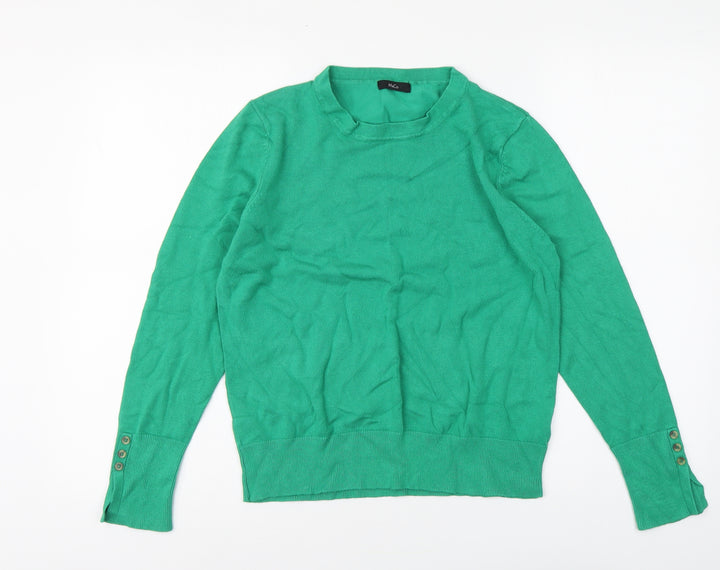 M&Co Womens Green Round Neck Viscose Pullover Jumper Size 14