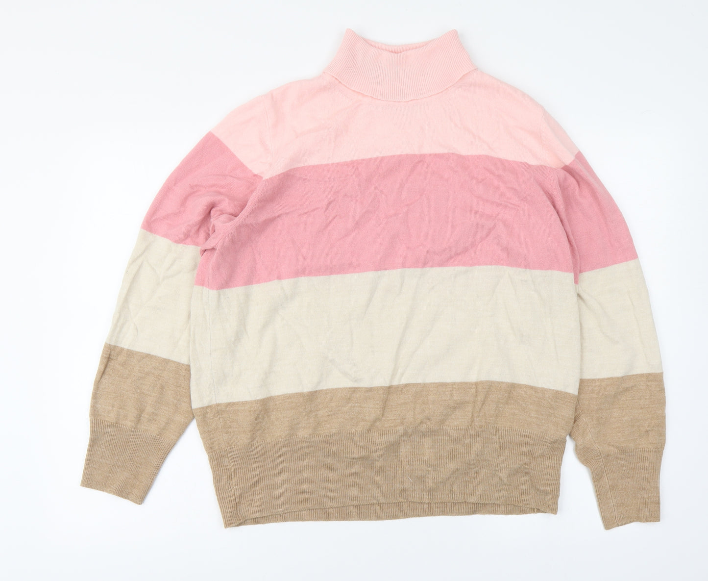 Marks and Spencer Womens Multicoloured Roll Neck Striped Acrylic Pullover Jumper Size 20