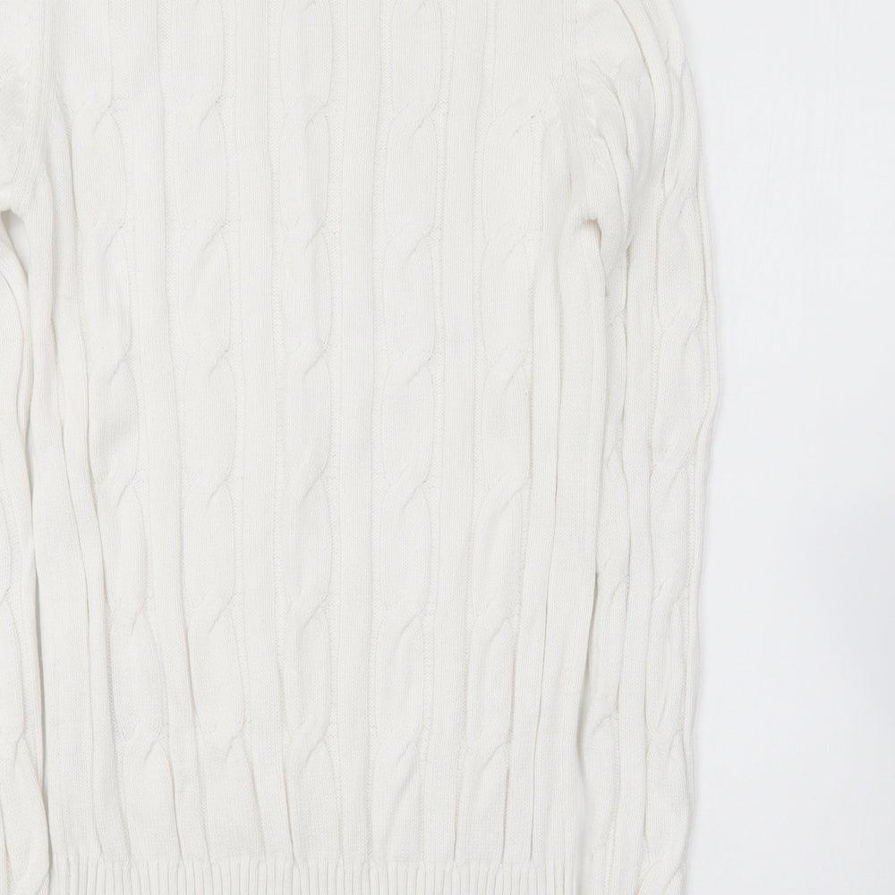 Preworn Womens White Round Neck Acrylic Pullover Jumper Size S