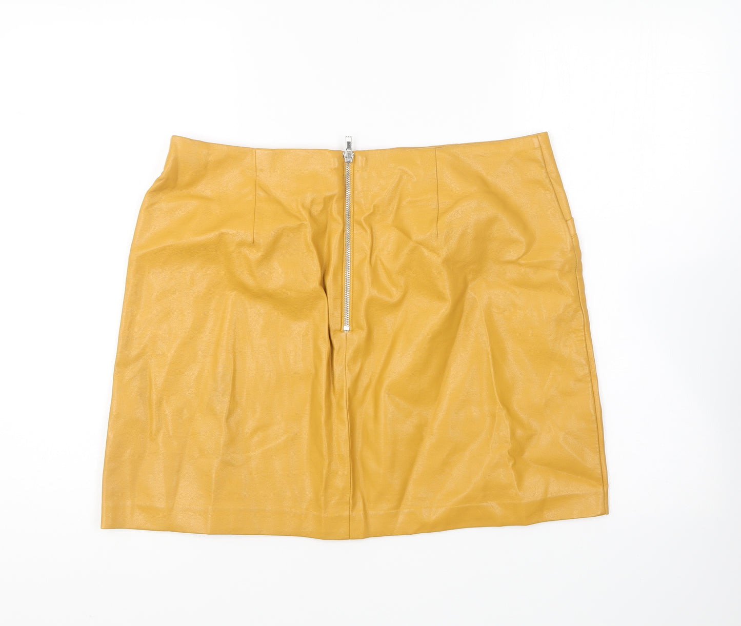 New Look Womens Yellow Polyurethane Mini Skirt Size 14 Zip