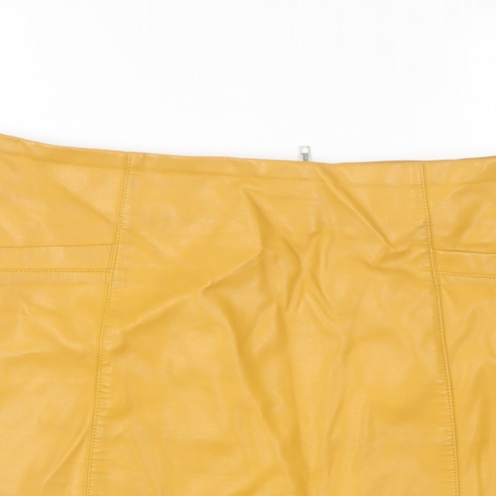 New Look Womens Yellow Polyurethane Mini Skirt Size 14 Zip