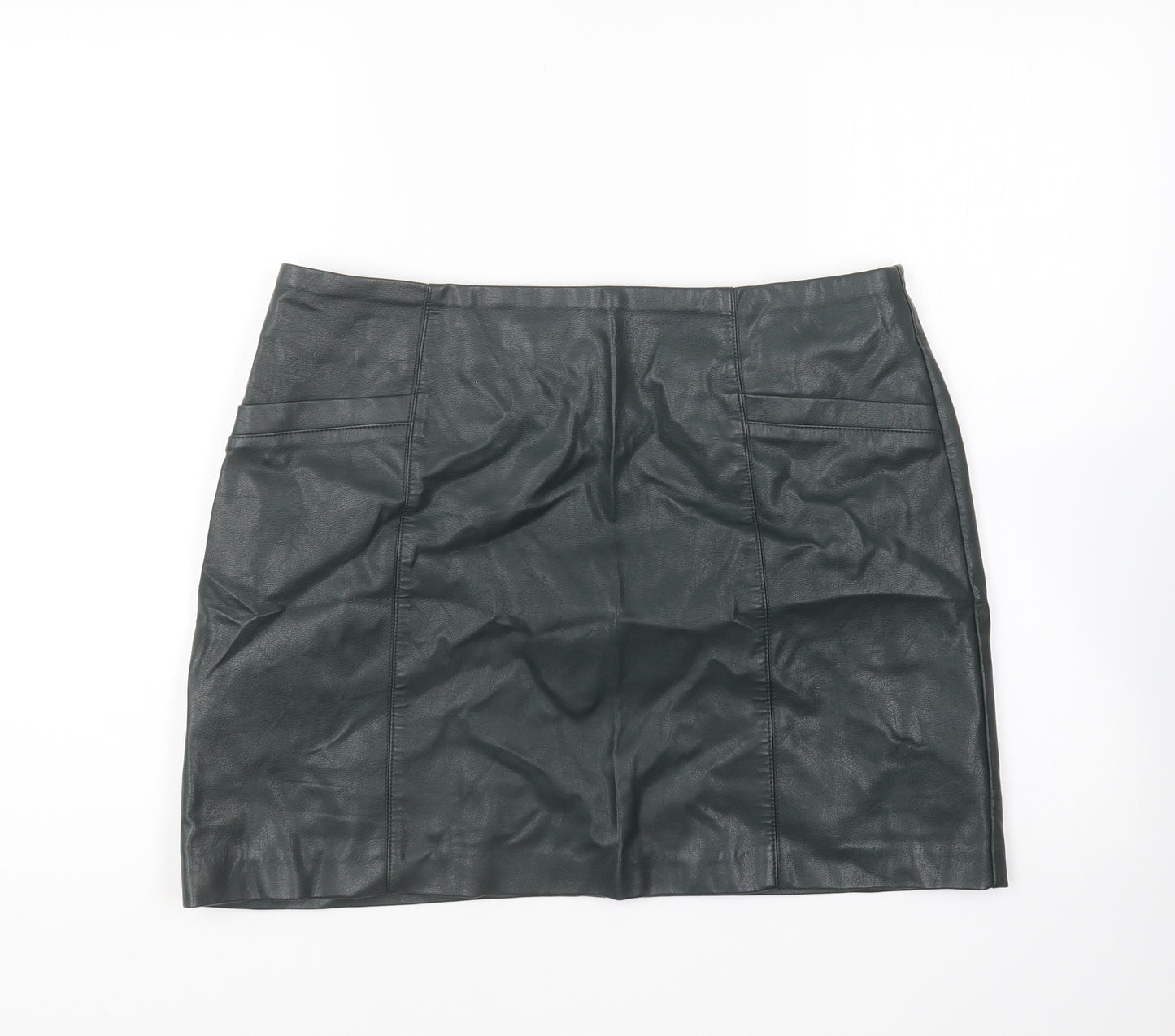 New Look Womens Green Polyurethane Mini Skirt Size 14 Zip
