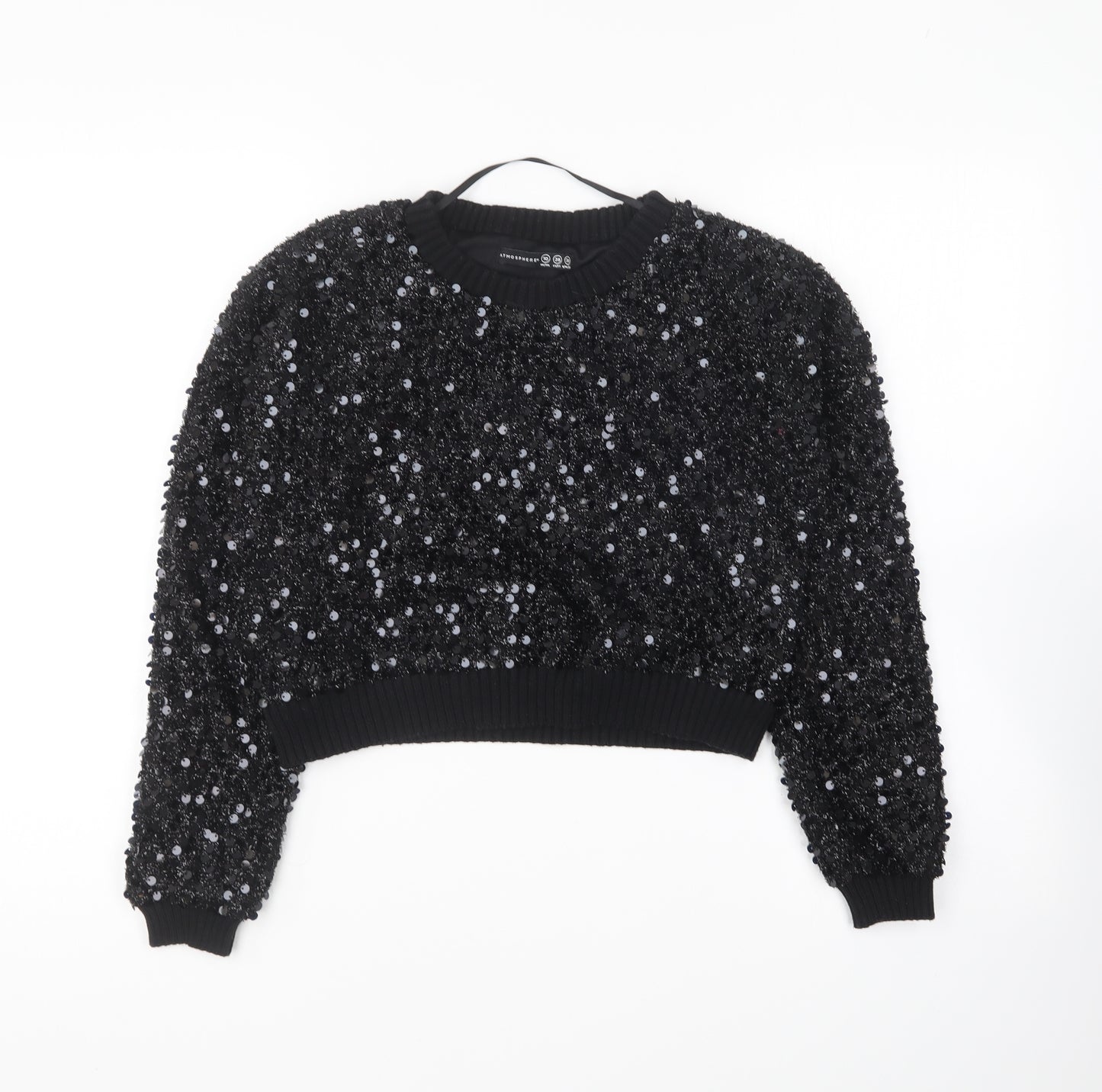 Atmosphere Womens Black Round Neck Polyester Pullover Jumper Size 10