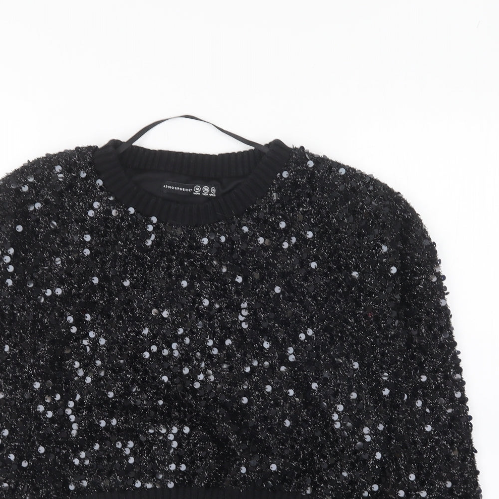Atmosphere Womens Black Round Neck Polyester Pullover Jumper Size 10