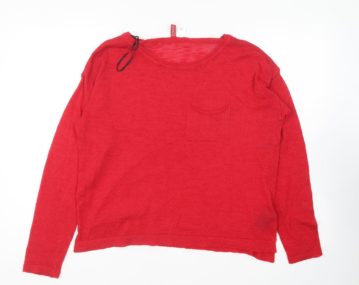 H&M Womens Red Round Neck Polyester Pullover Jumper Size M