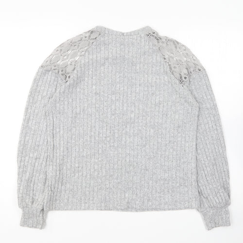 SheIn Womens Grey Round Neck Polyester Pullover Jumper Size S - Lace Shoulder