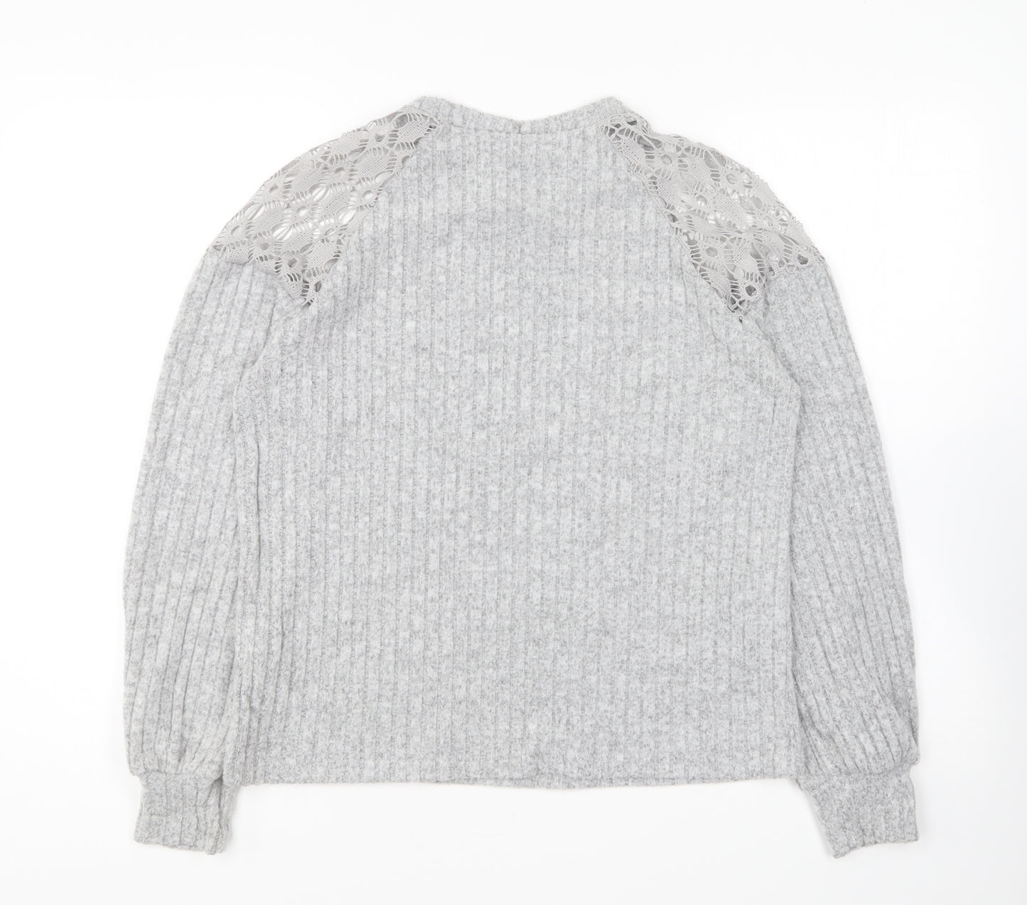 SheIn Womens Grey Round Neck Polyester Pullover Jumper Size S - Lace Shoulder