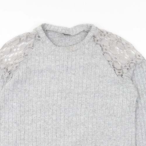 SheIn Womens Grey Round Neck Polyester Pullover Jumper Size S - Lace Shoulder