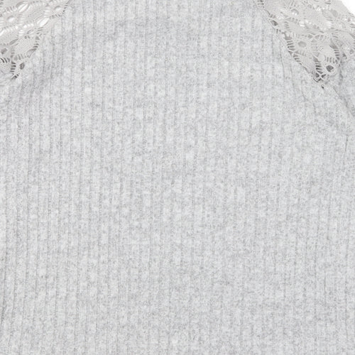 SheIn Womens Grey Round Neck Polyester Pullover Jumper Size S - Lace Shoulder