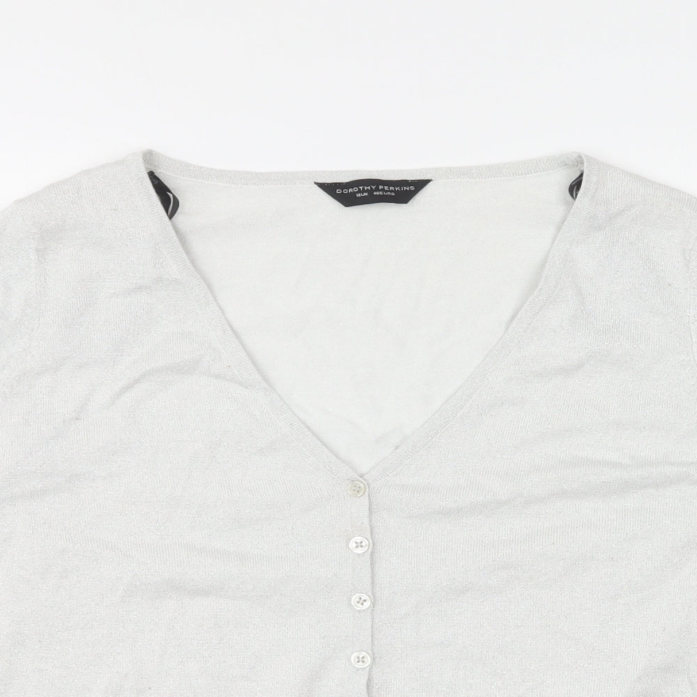 Dorothy Perkins Womens Silver V-Neck Viscose Cardigan Jumper Size 18