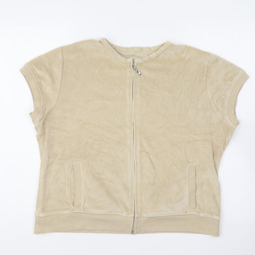 Marks and Spencer Womens Beige Round Neck Cotton Full Zip Jumper Size 20