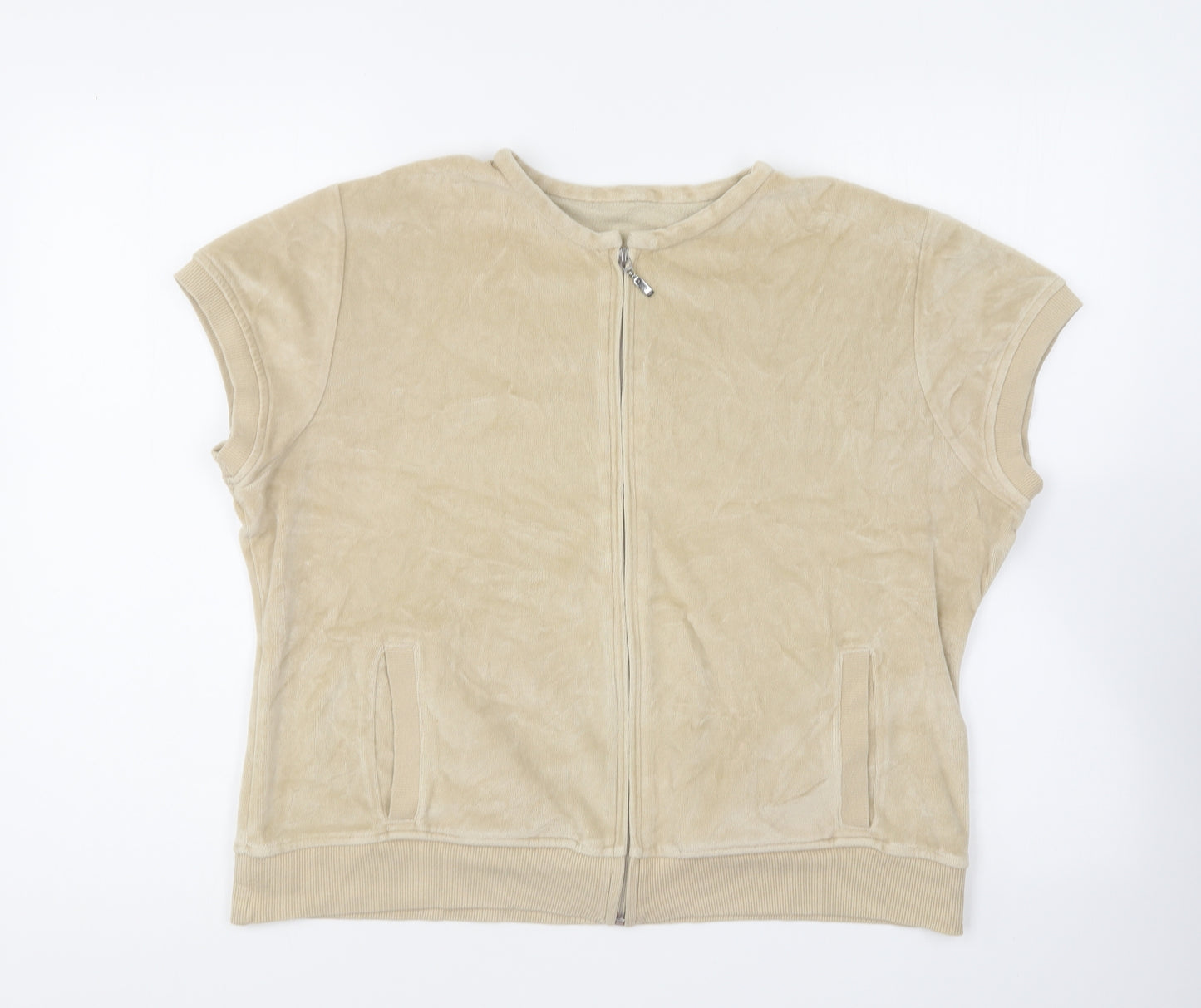 Marks and Spencer Womens Beige Round Neck Cotton Full Zip Jumper Size 20