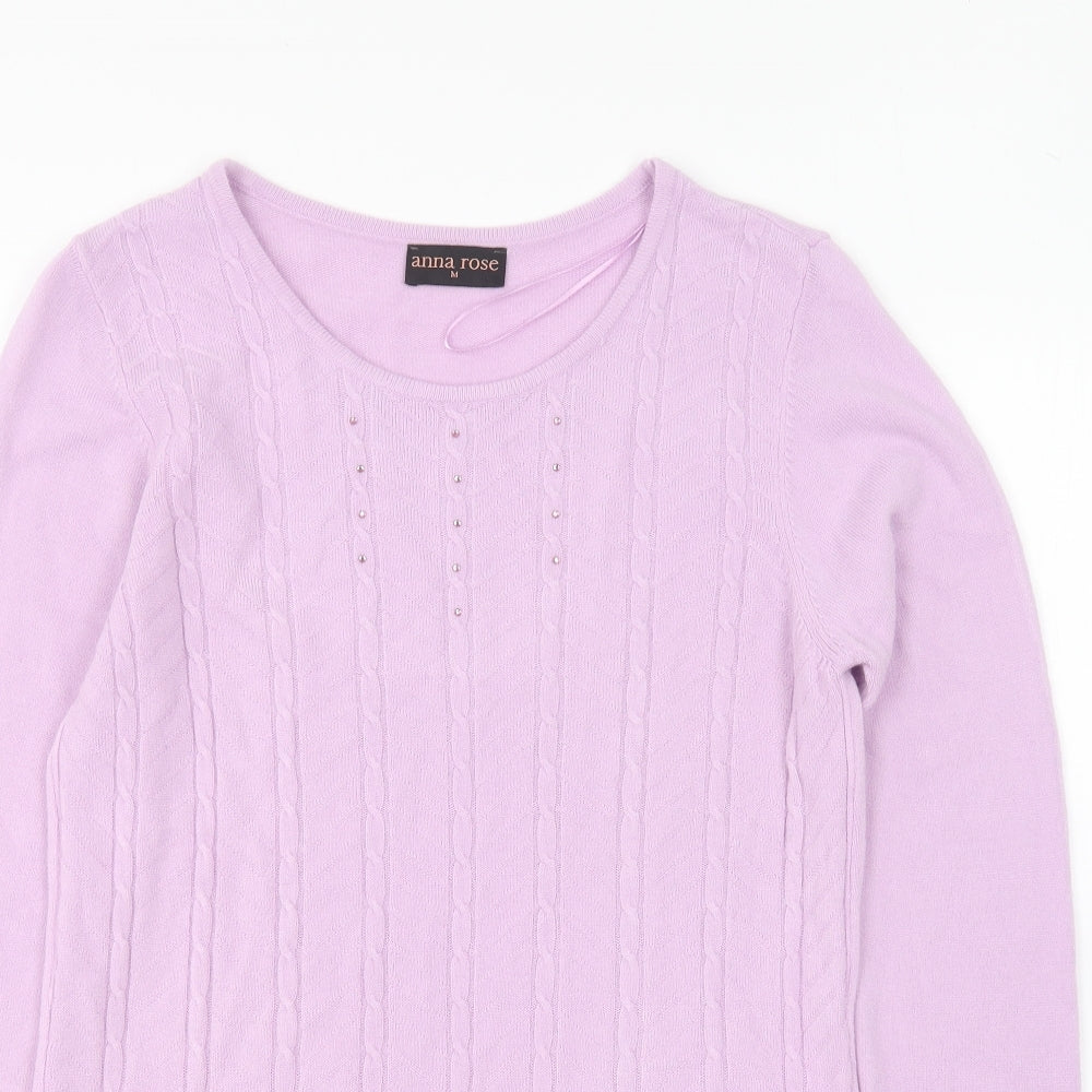 Anna Rose Womens Pink Round Neck Acrylic Pullover Jumper Size M