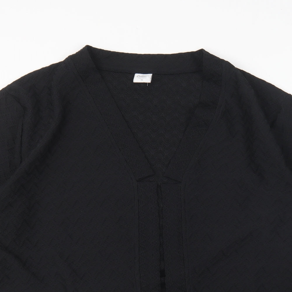 Cotton Traders Womens Black V-Neck Polyester Cardigan Jumper Size 16