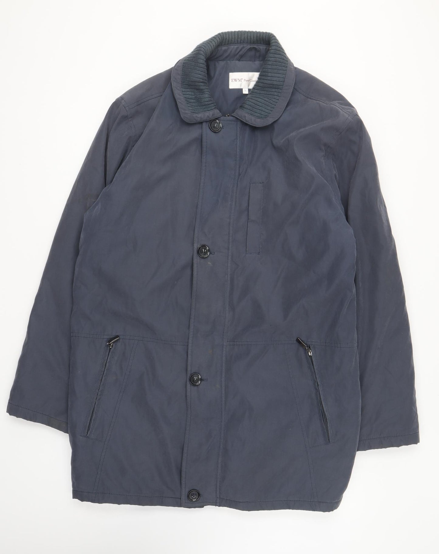 EWM Womens Blue Overcoat Coat Size L Button