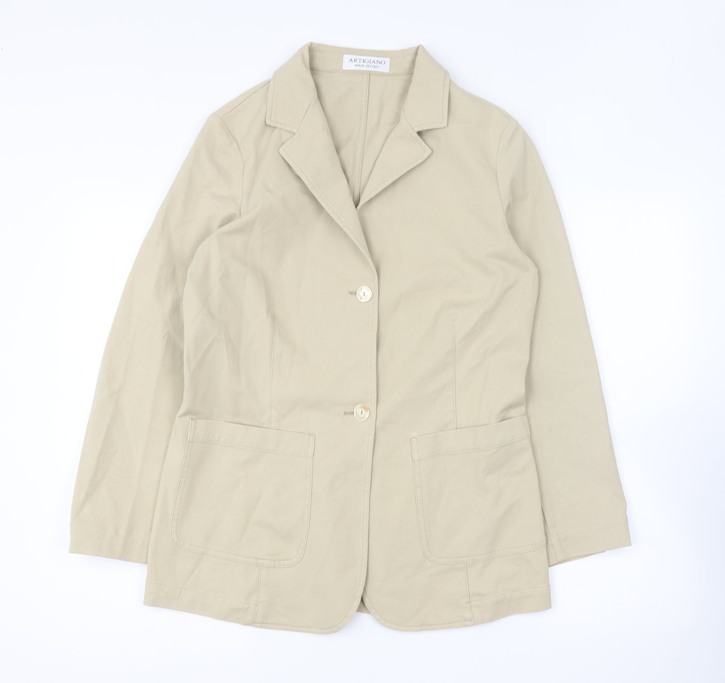Artigiano Womens Beige Jacket Blazer Size 14 Button