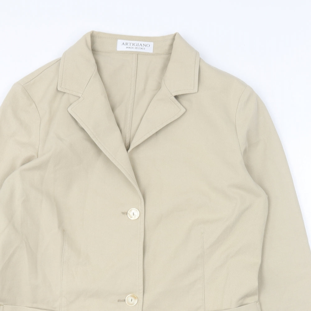 Artigiano Womens Beige Jacket Blazer Size 14 Button