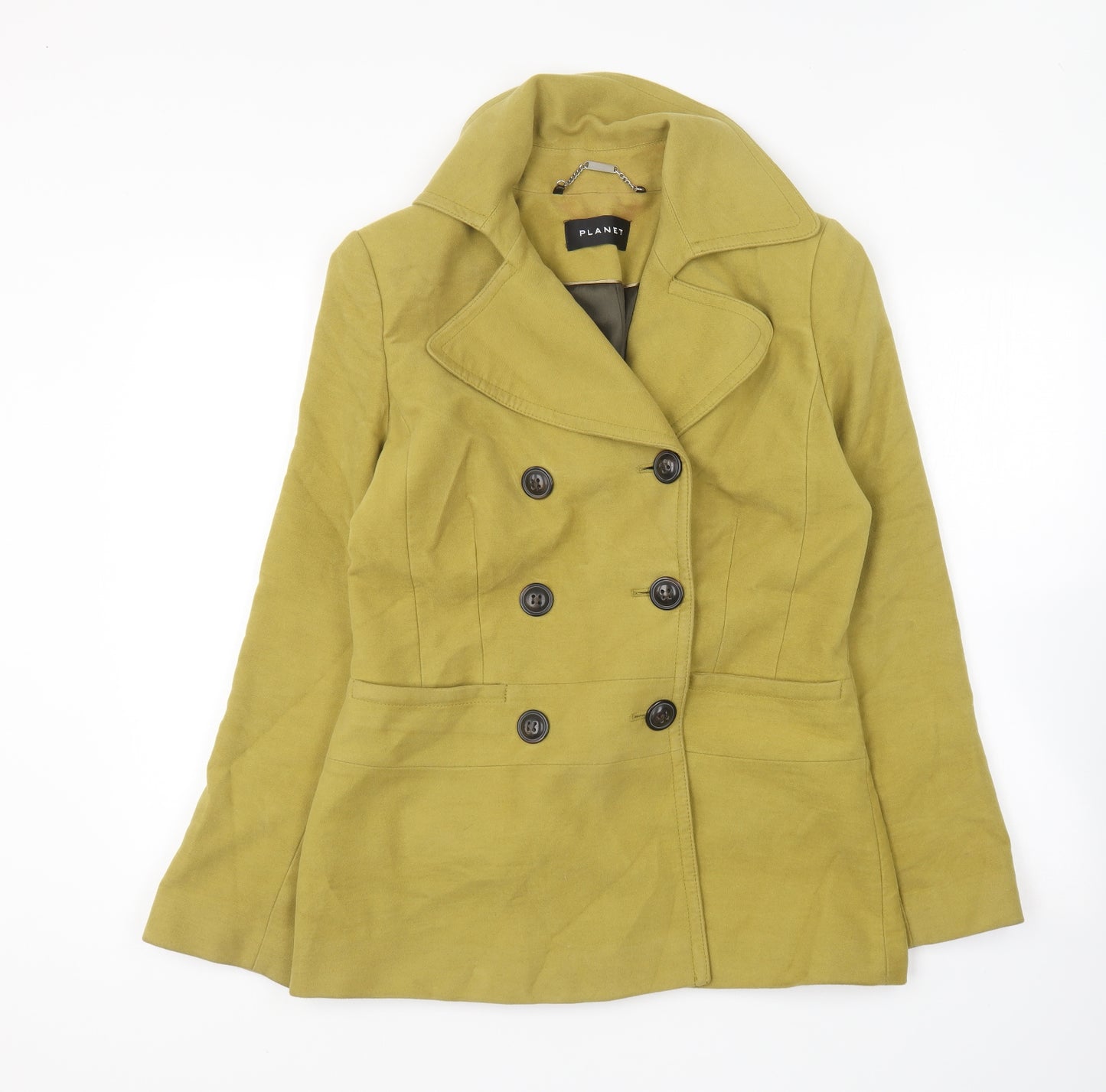 Planet Womens Green Pea Coat Coat Size 10 Button