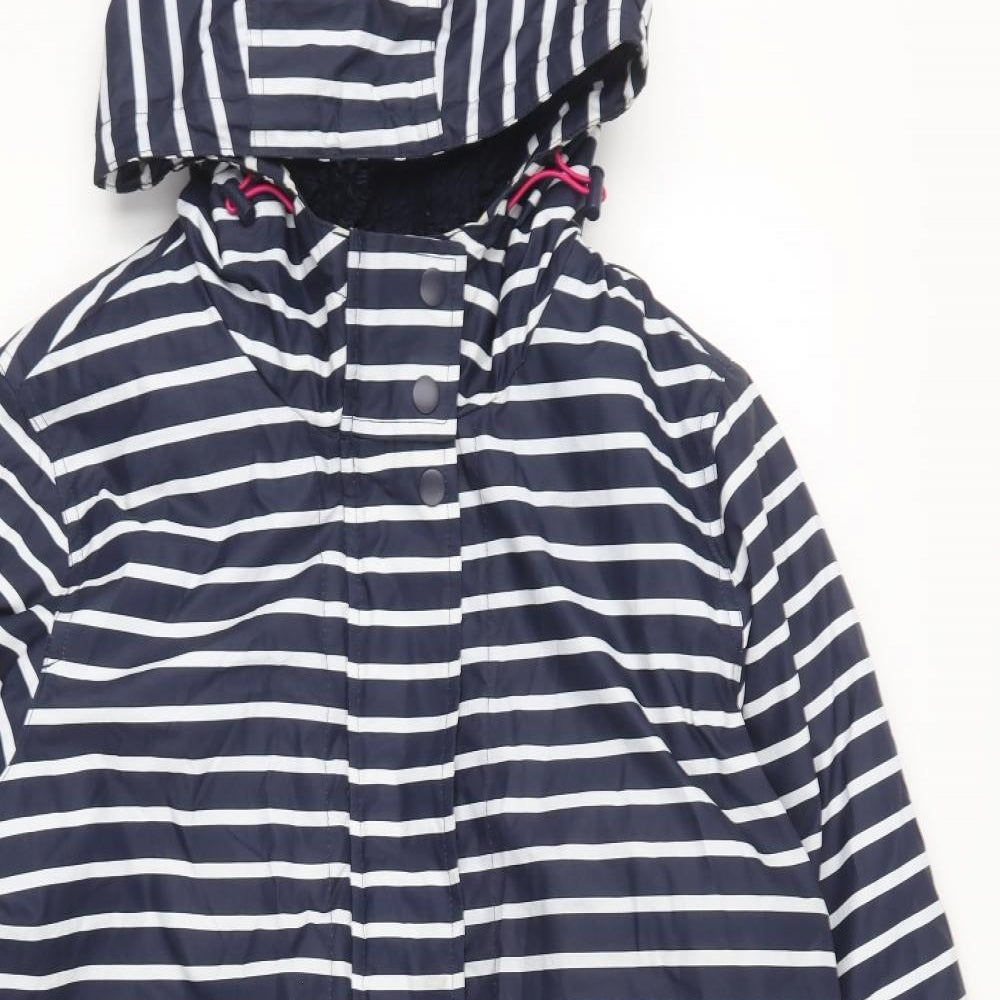 George Womens Blue Striped Rain Coat Coat Size 18 Zip