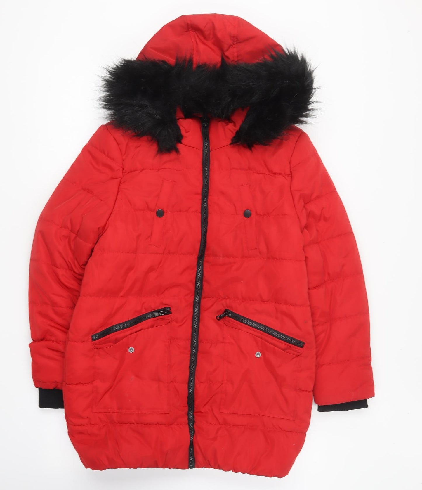 George Girls Red Puffer Jacket Coat Size 12-13 Years Zip