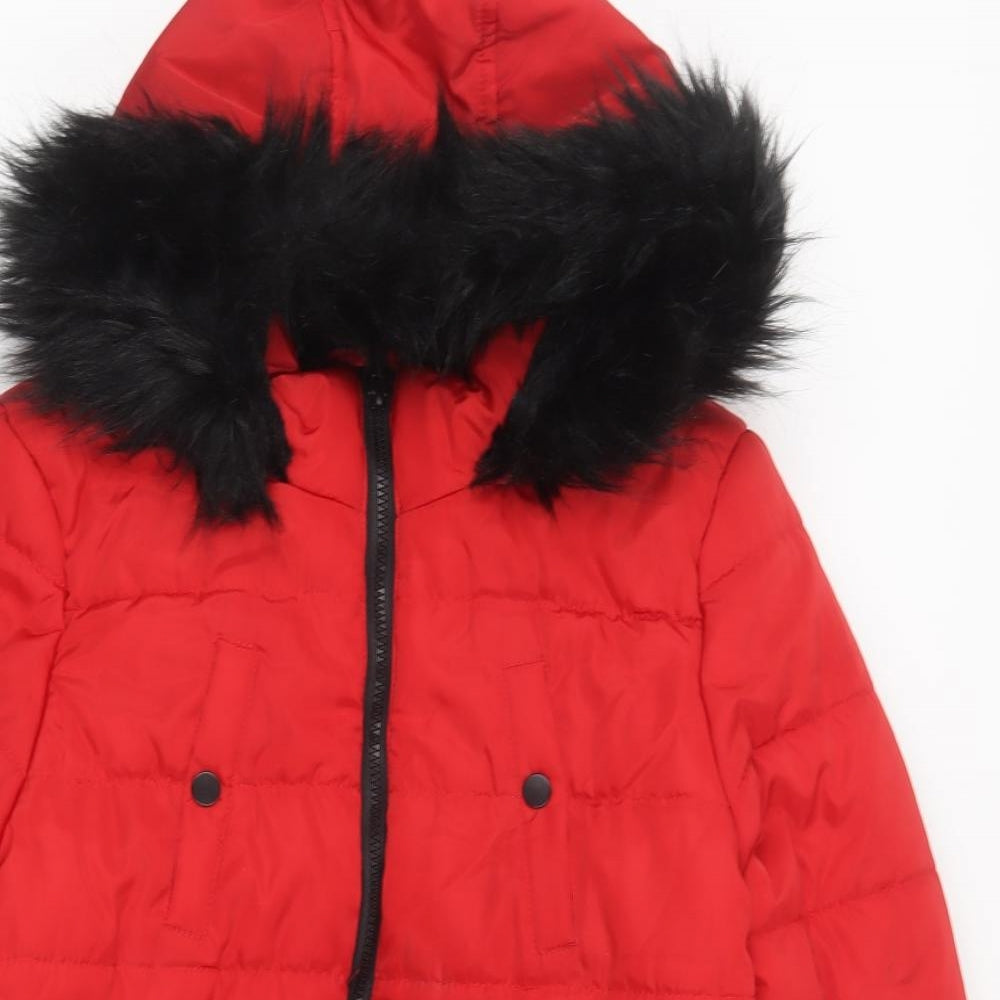 George Girls Red Puffer Jacket Coat Size 12-13 Years Zip