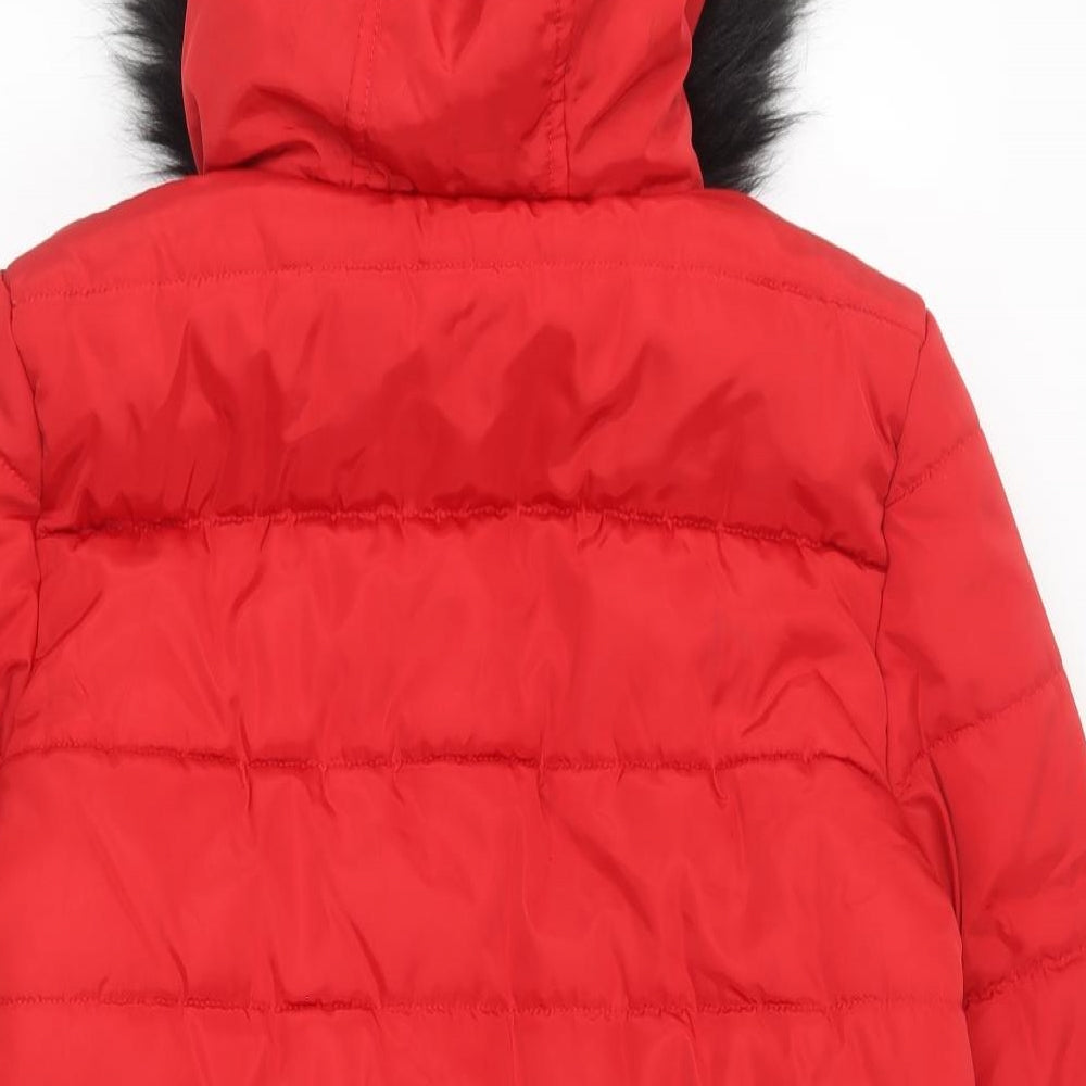George Girls Red Puffer Jacket Coat Size 12-13 Years Zip
