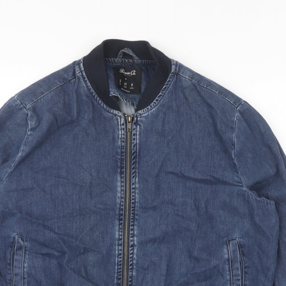 Denim & Co. Womens Blue Bomber Jacket Jacket Size 12 Zip