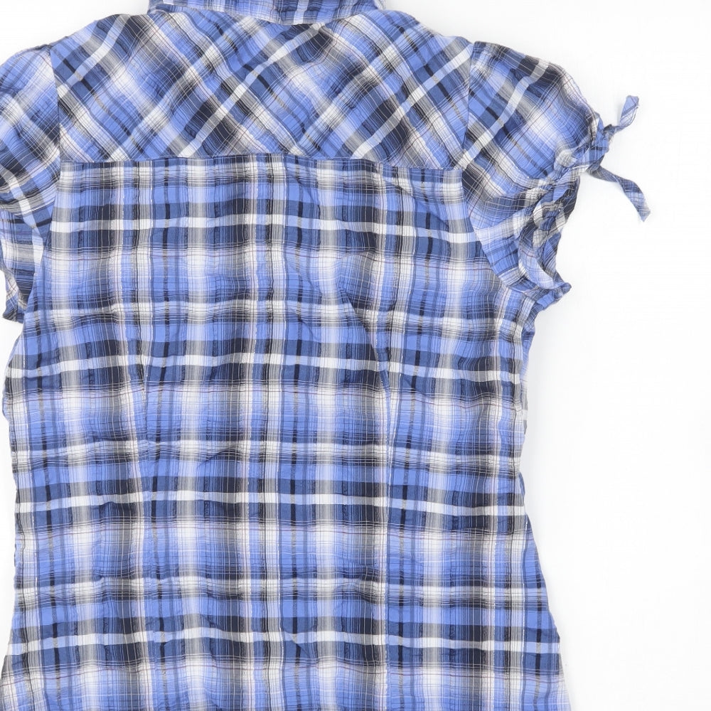 George Womens Blue Plaid Polyester Basic Button-Up Size 12 Collared