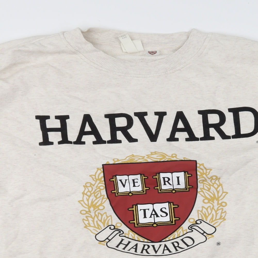H&M Womens Ivory Cotton Pullover Sweatshirt Size L Pullover - Harvard Univeristy