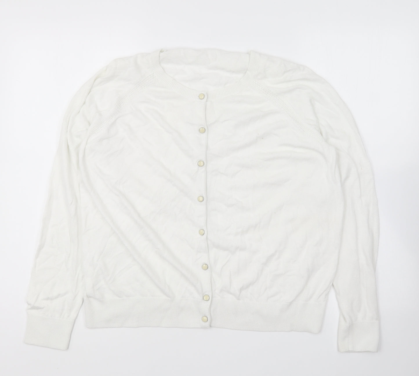 TU Womens White Round Neck Cotton Cardigan Jumper Size 18