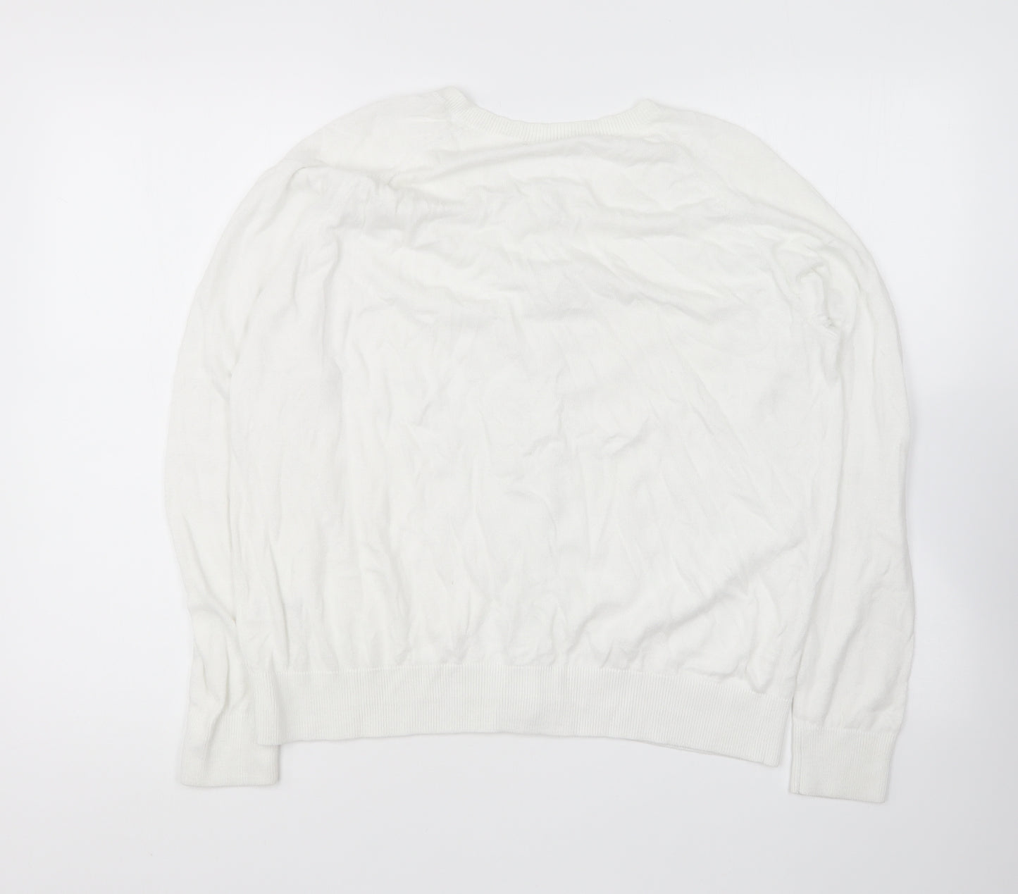 TU Womens White Round Neck Cotton Cardigan Jumper Size 18