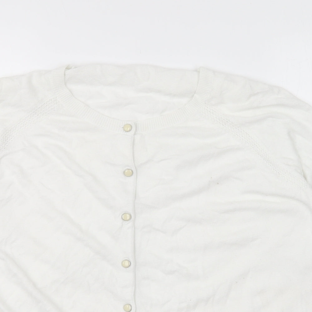 TU Womens White Round Neck Cotton Cardigan Jumper Size 18