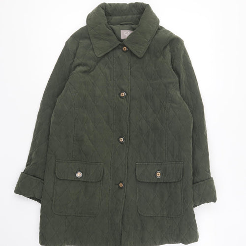 Preworn Womens Green Quilted Coat Size 10 Button