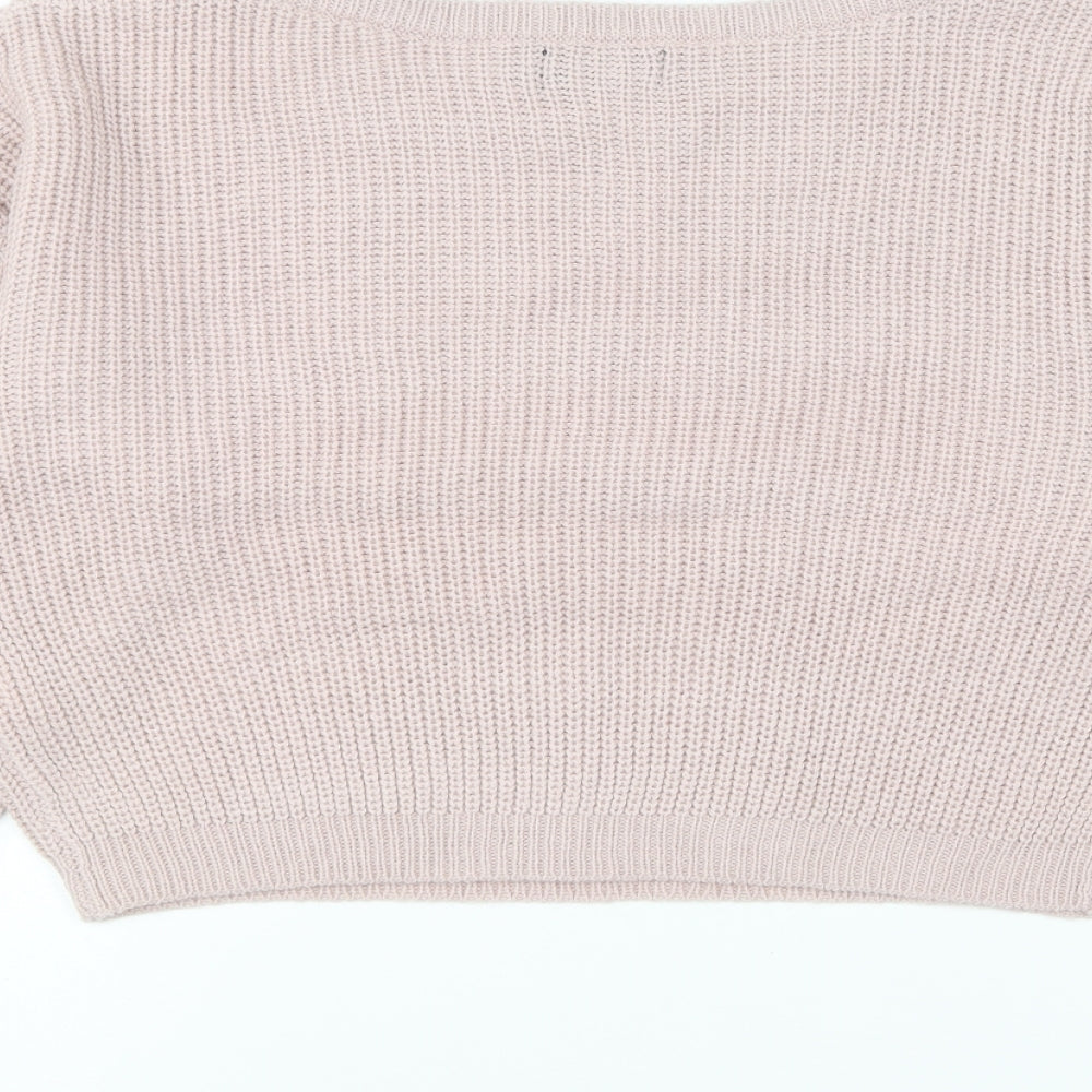 PRETTYLITTLETHING Womens Pink Round Neck Acrylic Pullover Jumper Size S