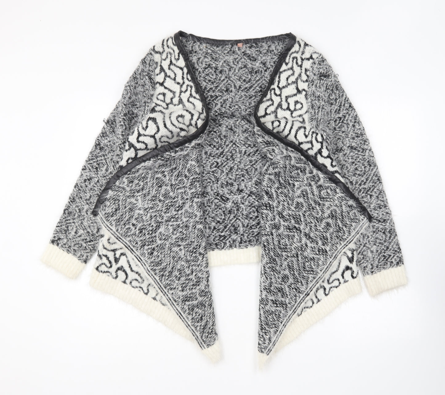 Sweewe Womens Black V-Neck Geometric Polyester Cape Jumper Size M