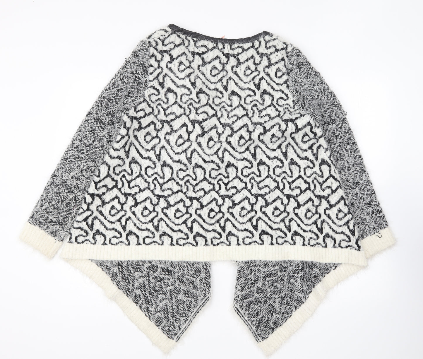 Sweewe Womens Black V-Neck Geometric Polyester Cape Jumper Size M