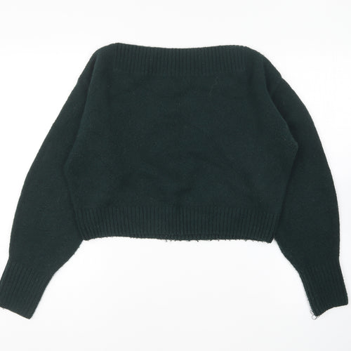 Los Angeles Atelier Womens Green Boat Neck Acrylic Pullover Jumper Size XS