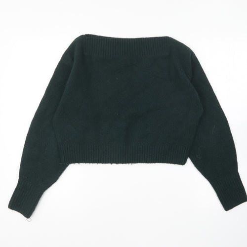 Los Angeles Atelier Womens Green Boat Neck Acrylic Pullover Jumper Size XS