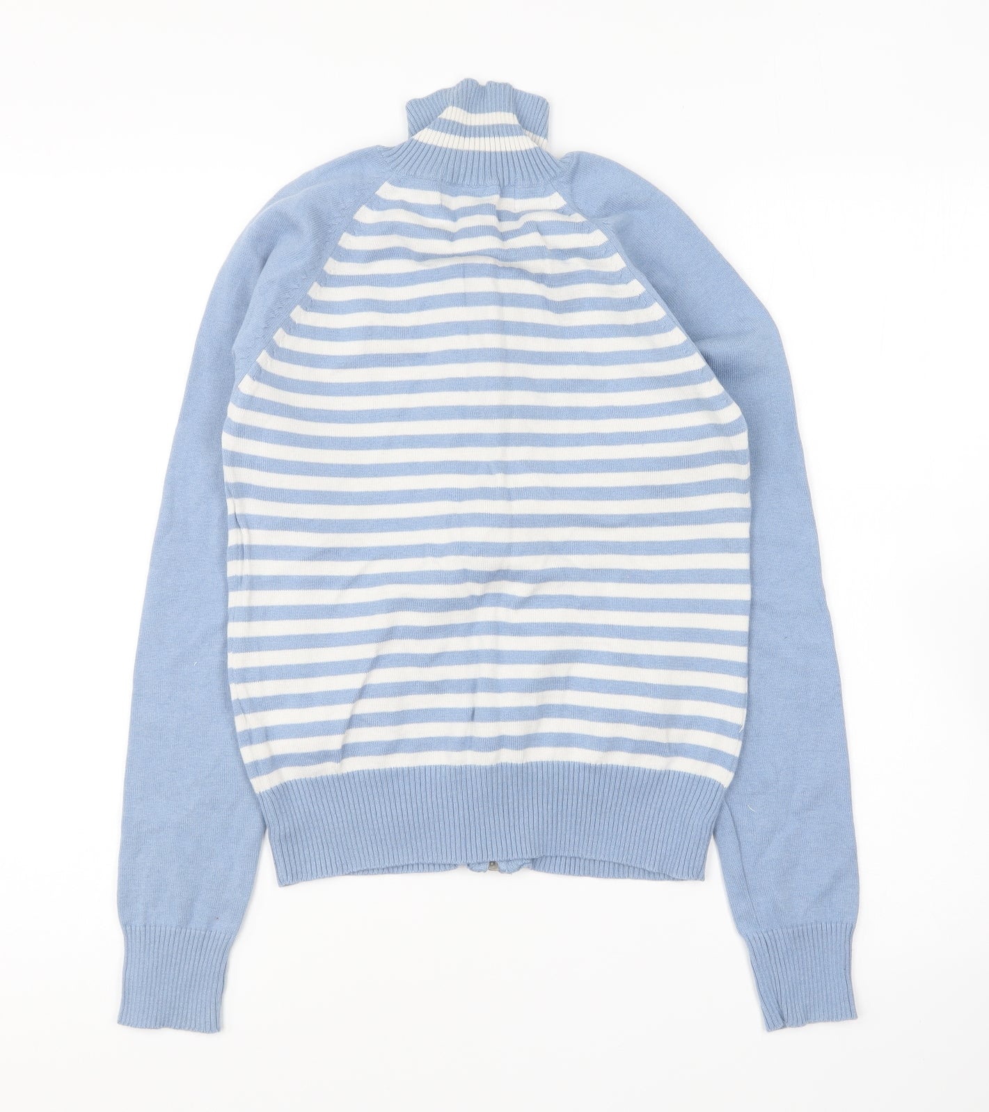 Falmer Womens Blue Collared Striped Cotton Full Zip Jumper Size 12