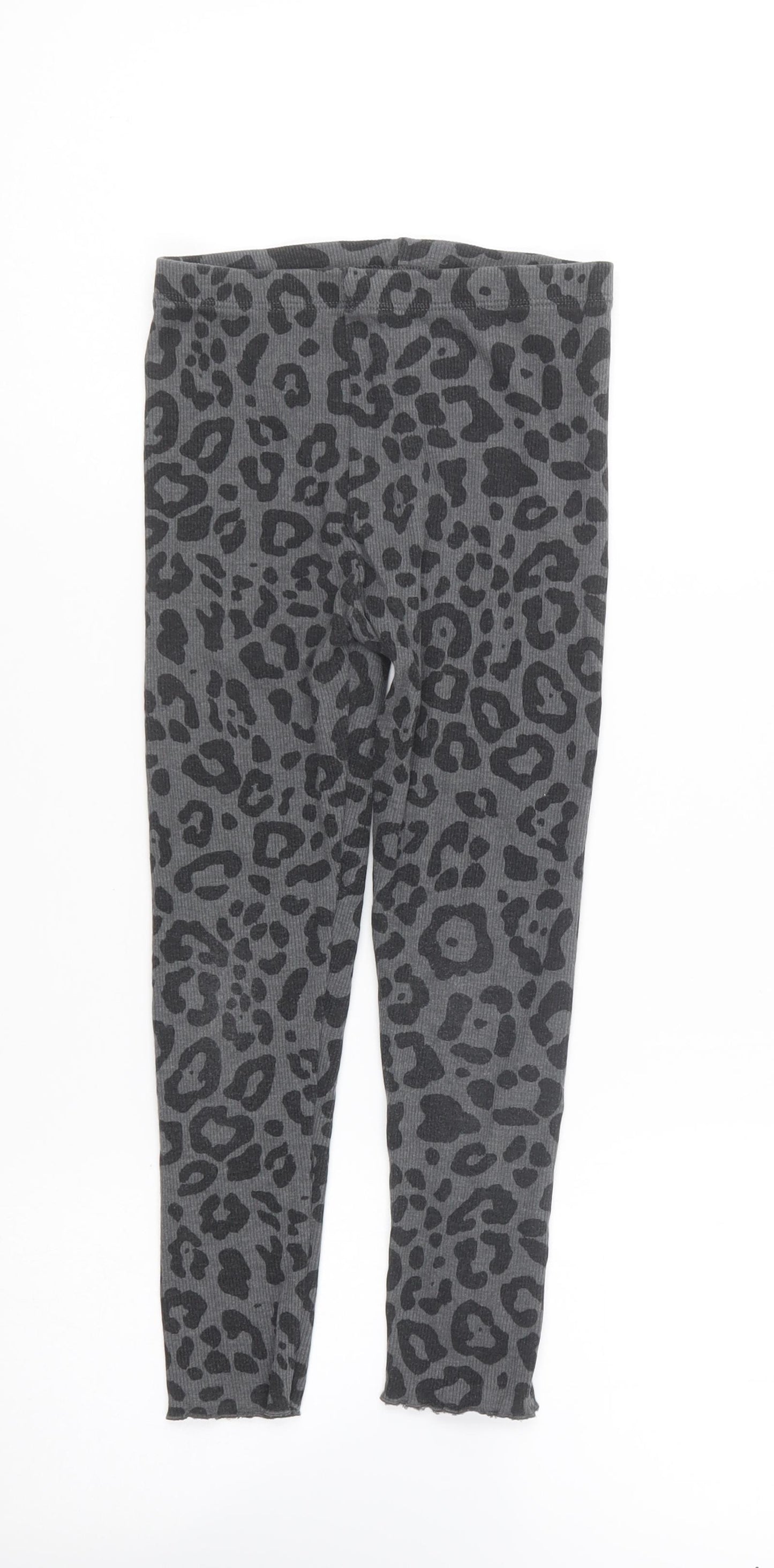 TU Girls Grey Animal Print Cotton Jogger Trousers Size 7 Years Regular Pullover - Leopard Print
