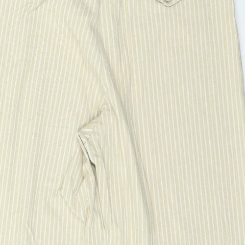 Rockmano Womens Beige Striped Cotton Cropped Trousers Size 12 L20 in Regular Zip