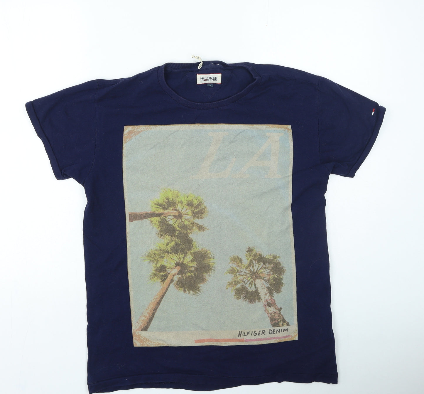 Tommy Hilfiger Mens Blue Cotton T-Shirt Size M Round Neck
