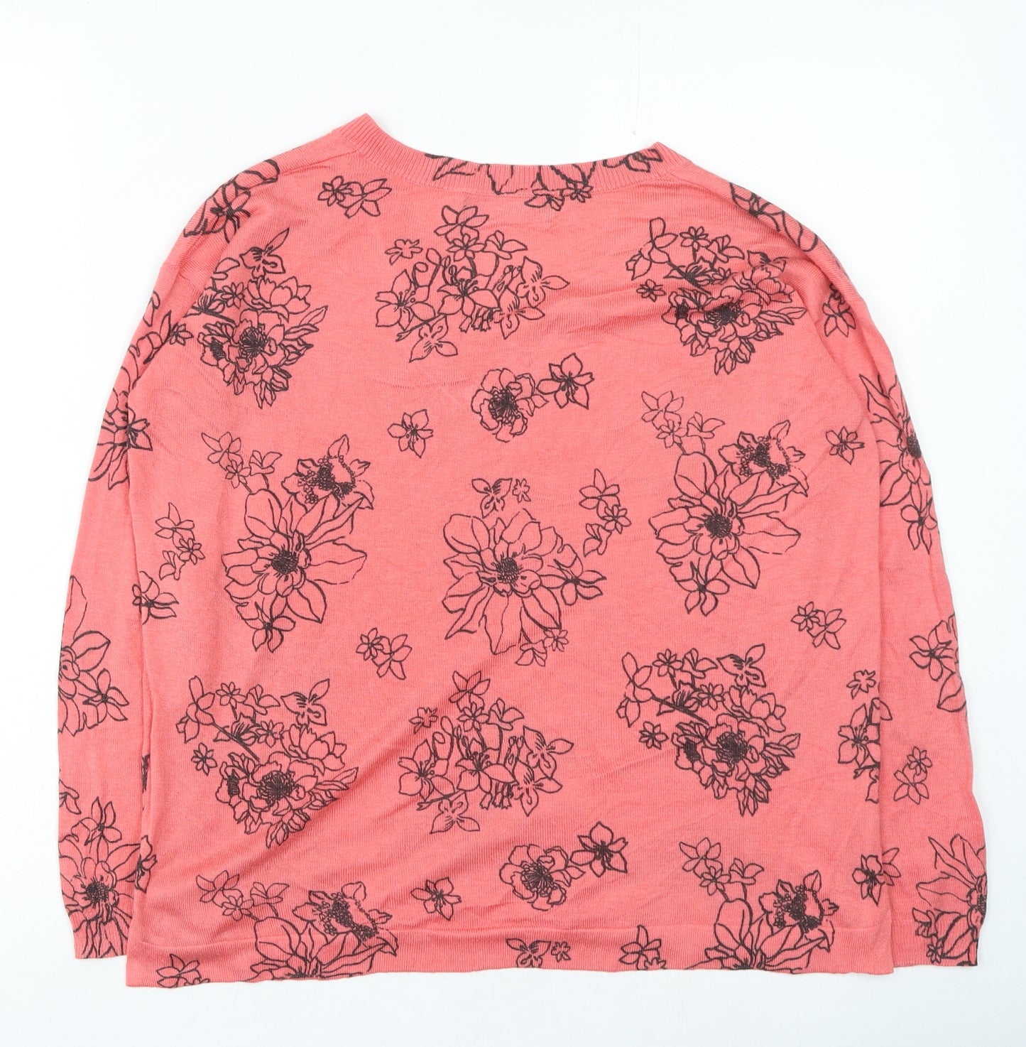 Marks and Spencer Womens Pink V-Neck Floral Acrylic Pullover Jumper Size S